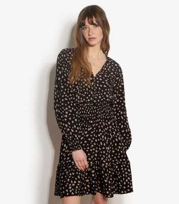 Apricot Black Spot Ruffle Dress