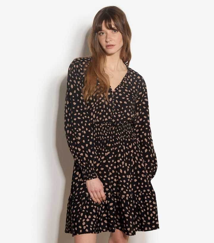 Apricot Black Spot Ruffle Dress