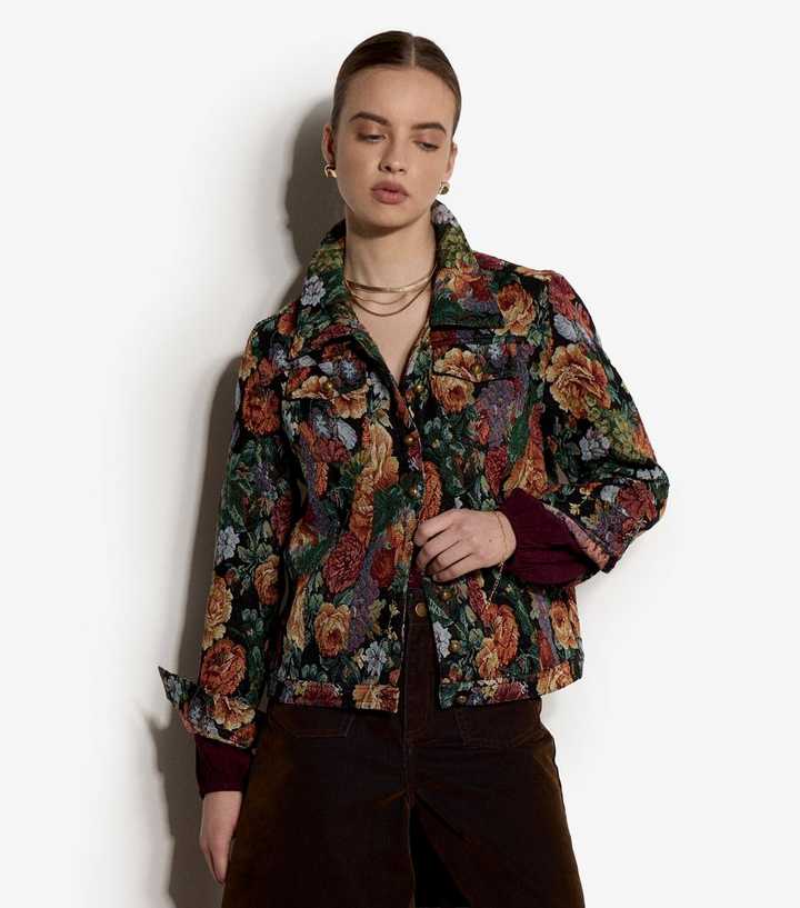 Apricot Black Floral Tapestry Pattern Jacket