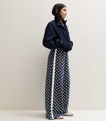 Girls Navy Polka Dot Side Stripe Joggers