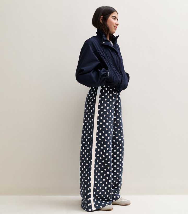 Girls Navy Polka Dot Side Stripe Joggers