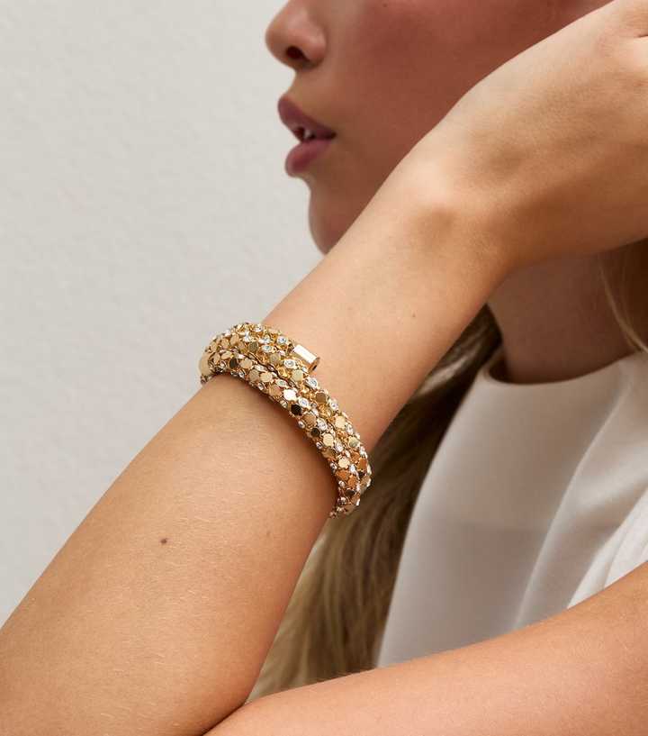 Gold-Tone Diamante Wrap Over Bracelet