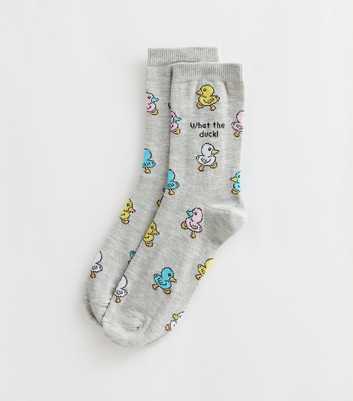 Grey Cotton Rich What The Duck Slogan Ankle Socks