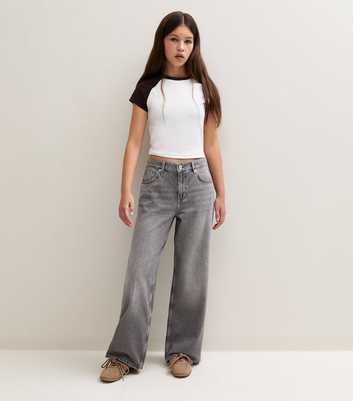 Girls Dark Grey Cotton Slouchy Denim Jeans