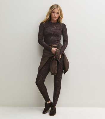 Brown Cotton Rich High Waist Leopard Print Leggings