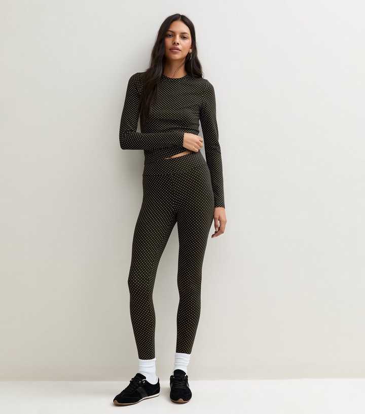 Black Cotton Rich Polka Dot High Waist Leggings