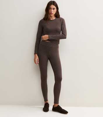 Brown Cotton Rich Polka Dot High Waist Leggings