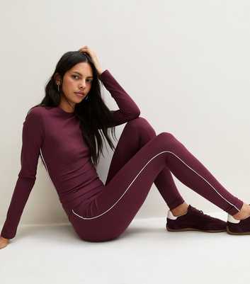 Red Side Stripe High Waist Leggings