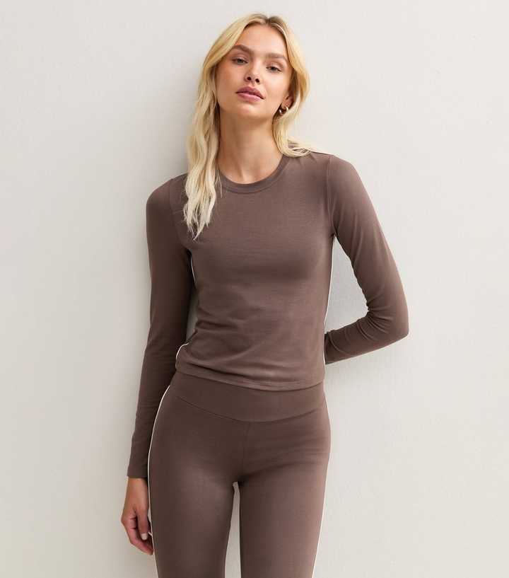 Brown Cotton Rich Side Stripe Long Sleeve Baby Tee