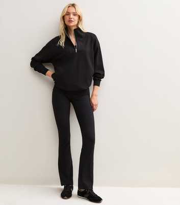 Black Cotton Rich High Rise Foldover Waist Kick Flare Leggings