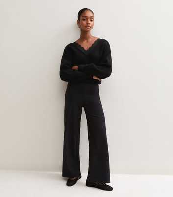 Black High Waisted Cotton Rich Wide Leg Leggings