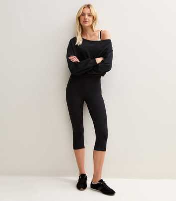 Black Cotton Rich High Waist Capri Leggings