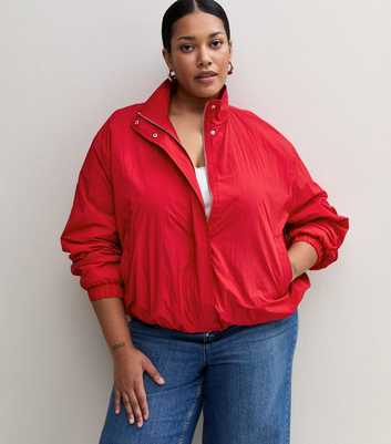 Curves Bright Red Bubble Hem Bomber Jacket