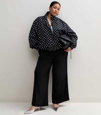 Curves Black Polka Waistband Zip Through Jacket