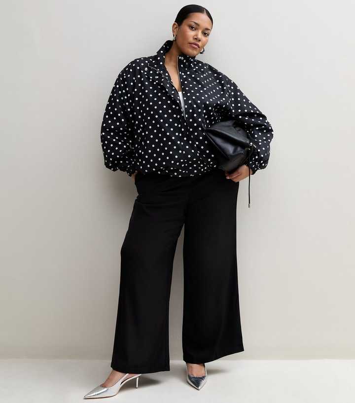 Curves Black Polka Waistband Zip Through Jacket