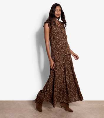 Apricot Brown Paisley Vines Print Sleeveless Top