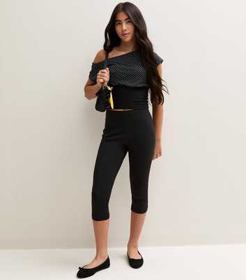 Girls Black Cotton Rich Cropped Capri Leggings