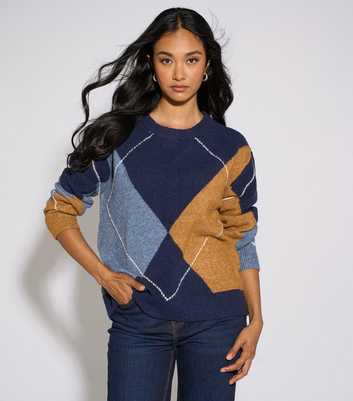 Gini London Navy Argyle Long Sleeve Jumper