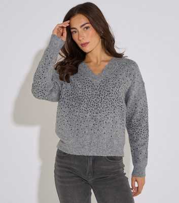 Gini London Dark Grey Sequin Embellished Knitted Jumper with Wool