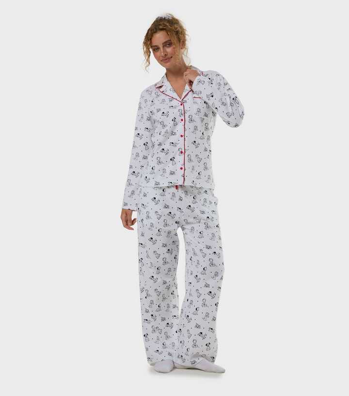 Skinnydip White Cotton Dalmatians Print Shirt and Trousers Pyjama Set With Scrunchie