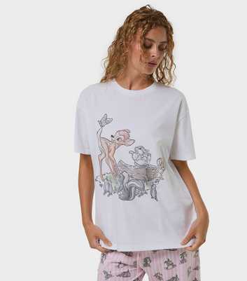 Skinnydip White Bambi Print T-Shirt and Trousers Pyjama Set With Eye Mask
