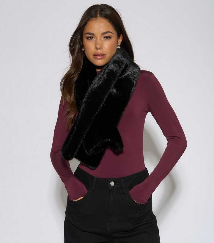 Gini London Black Faux Fur Stole Scarf