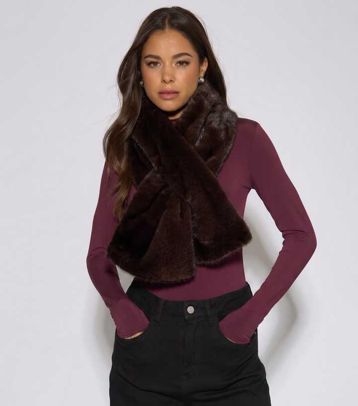 Gini London Dark Brown Faux Fur Stole Scarf