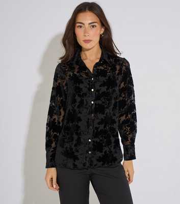 Gini London Black Floral Burn Out Long Sleeve Shirt