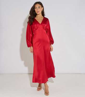 Gini London Dark Red Satin Batwing Midaxi Dress