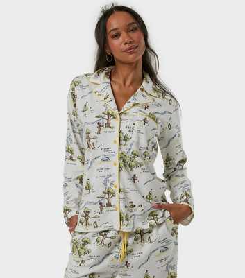 Skinnydip White Cotton Winnie Pooh Long Sleeve Pyjama Set with Scrunchie