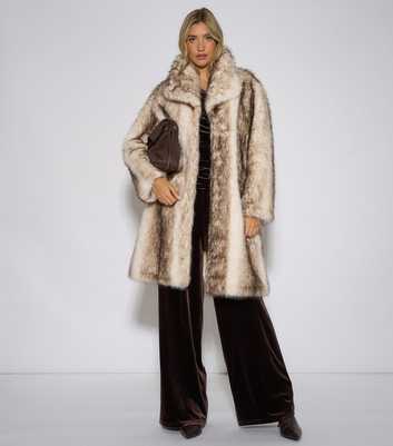 Gini London Cream Faux Fur Longline Coat