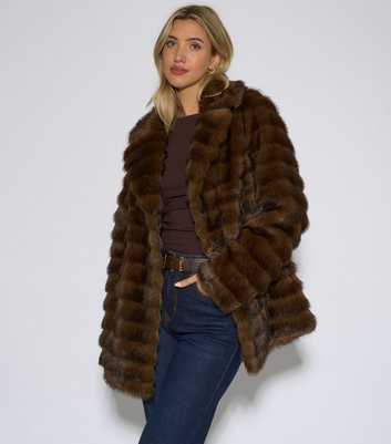 Gini London Dark Brown Striped Faux Fur Jacket