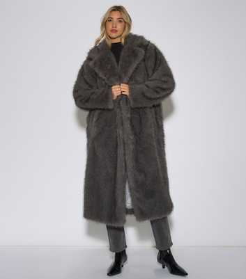 Gini London Dark Grey Faux Fur Longline Coat