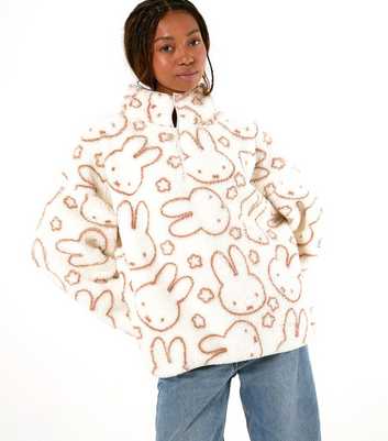 Skinnydip White Fleece Miffy Flower Zip Neck Jumper
