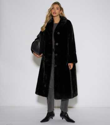Gini London Black Faux Fur Longline Coat