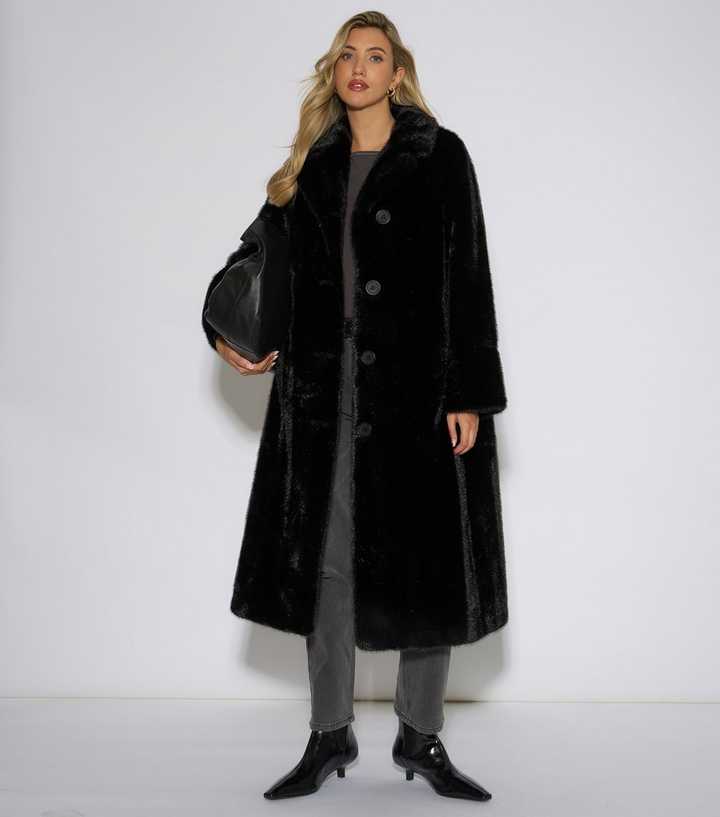 Gini London Black Faux Fur Longline Coat