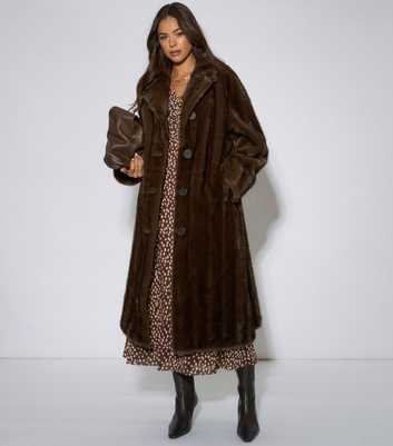 Gini London Dark Brown Faux Fur Longline Coat
