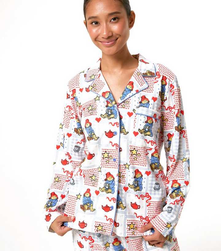 Skinnydip White Cotton Paddington Bear Print Shirt and Trousers Pyjama Set With Scrunchie