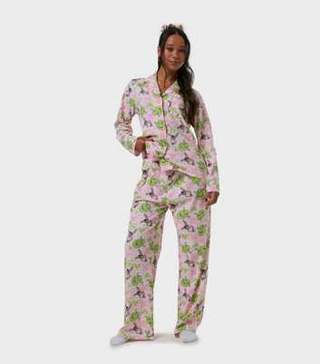 Skinnydip Light Pink Shrek and Donkey Print Shirt and Trousers Pyjama Set With Scrunchie