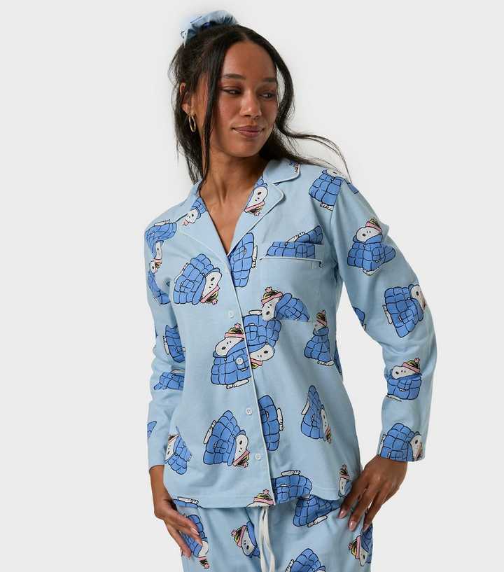 Skinnydip Light Blue Snoopy Print Shirt and Trousers Pyjama Set With Scrunchie