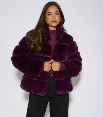 Gini London Dark Burgundy Funnel Neck Faux Fur Jacket