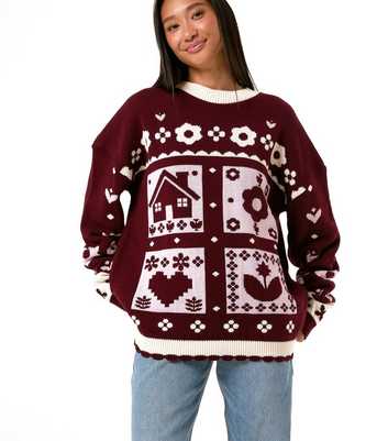Skinnydip Light Burgundy Cosy Cottage Oversized Knitted Jumper