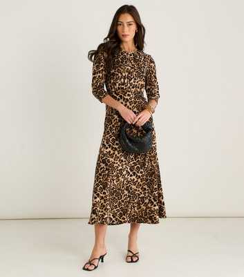 Gini London Leopard Print 3/4 Sleeve Midi Dress
