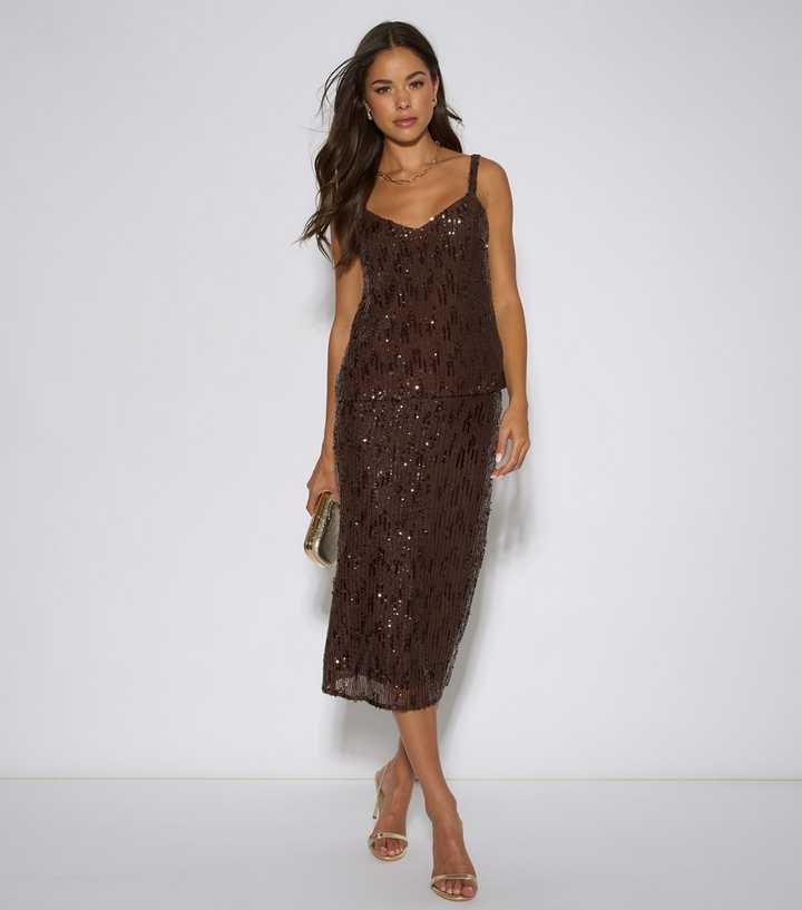 Gini London Dark Brown Sequin Cami Top