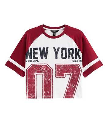 Girls Red Cotton New York Boxy Raglan T-Shirt