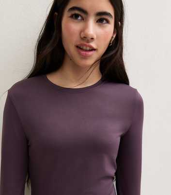 Girls Dark Purple Slinky Crew Neck Long Sleeve T-Shirt