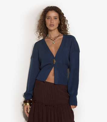 Apricot Blue Single Golden Button Cardigan