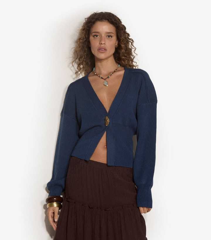Apricot Blue Single Golden Button Cardigan