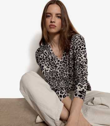 Apricot Grey Leopard Print Knitted Jumper