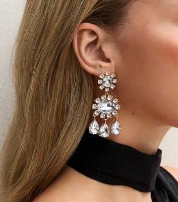 Silver Tone Diamante Statement Drop Earrings